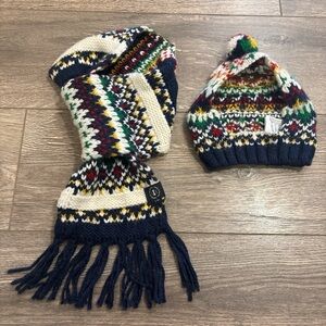 American West Navy Multicolor Dog Knit Hat & Scarf Set